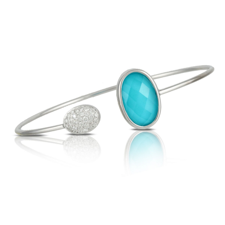 18 karat white gold, diamonds, and turquoise by Doves Jewelry